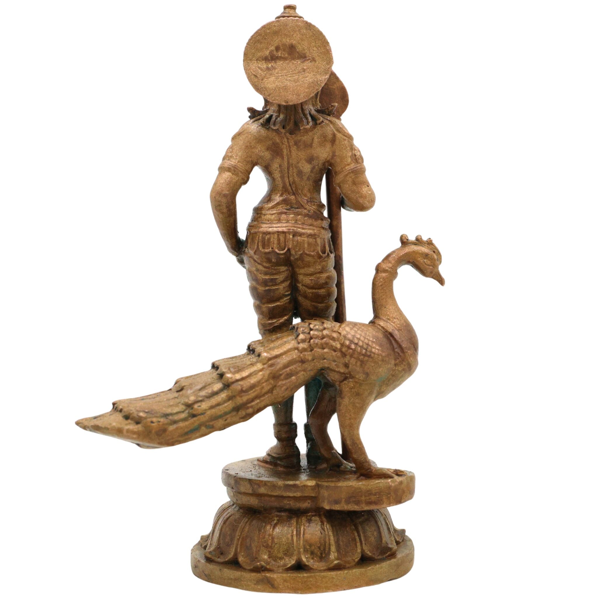 Handcrafted Bronze Murugan Idol, Skanda Subramanya Kartikeya Statue, Traditional Chola Art Velmurugan Panchaloha-Style Vigraham for Home Temple, Brown, 4 Inch, 1 Piece