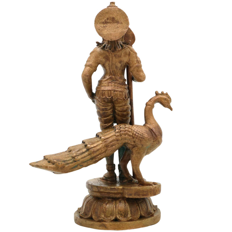 Handcrafted Bronze Murugan Idol, Skanda Subramanya Kartikeya Statue, Traditional Chola Art Velmurugan Panchaloha-Style Vigraham for Home Temple, Brown, 4 Inch, 1 Piece