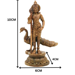 Handcrafted Bronze Murugan Idol, Skanda Subramanya Kartikeya Statue, Traditional Chola Art Velmurugan Panchaloha-Style Vigraham for Home Temple, Brown, 4 Inch, 1 Piece