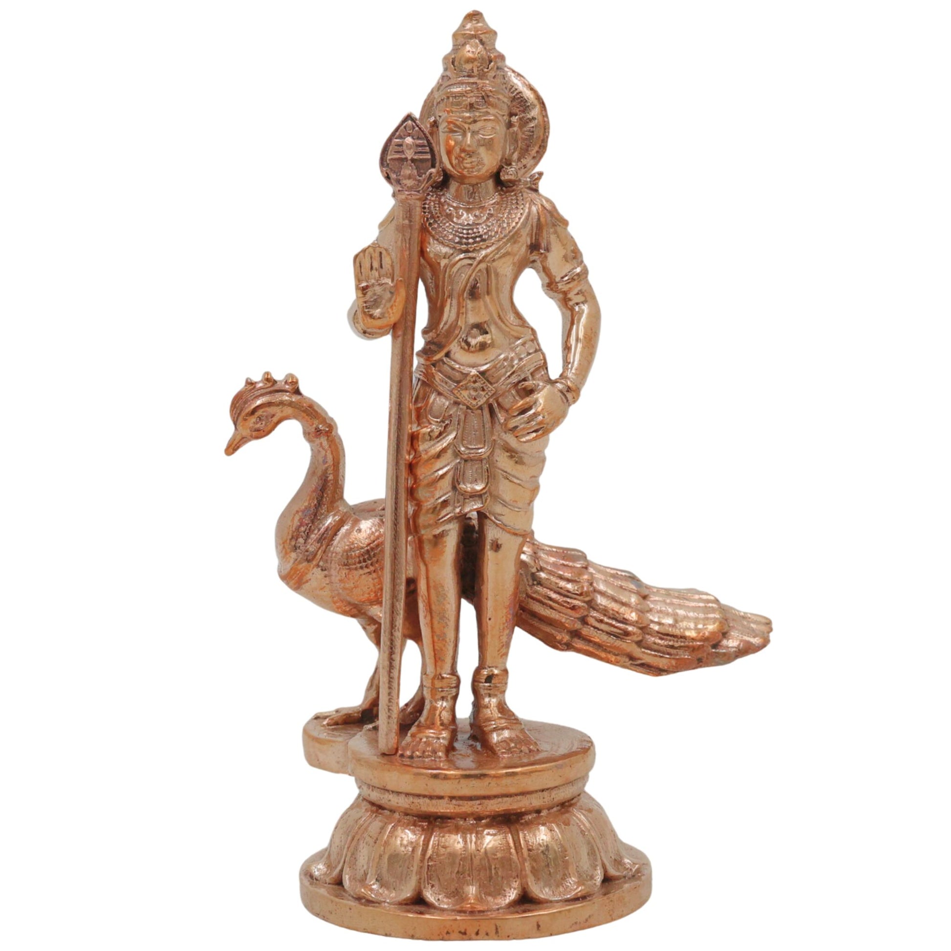 Handcrafted Bronze Murugan Idol, Skanda Subramanya Kartikeya Statue, Traditional Chola Art Velan Senthil Sculpture for Home Temple, Gold, 4 Inch, 1 Piece