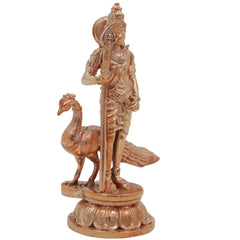 Handcrafted Bronze Murugan Idol, Skanda Subramanya Kartikeya Statue, Traditional Chola Art Velan Senthil Sculpture for Home Temple, Gold, 4 Inch, 1 Piece