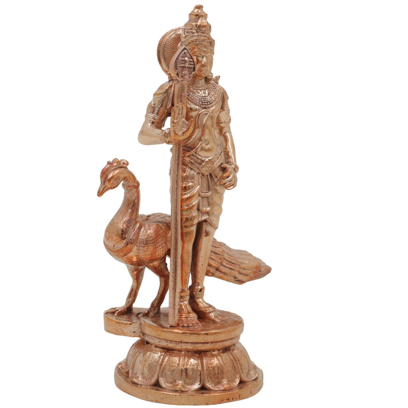 Handcrafted Bronze Murugan Idol, Skanda Subramanya Kartikeya Statue, Traditional Chola Art Velan Senthil Sculpture for Home Temple, Gold, 4 Inch, 1 Piece