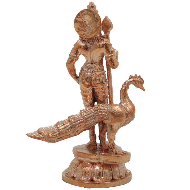 Handcrafted Bronze Murugan Idol, Skanda Subramanya Kartikeya Statue, Traditional Chola Art Velan Senthil Sculpture for Home Temple, Gold, 4 Inch, 1 Piece