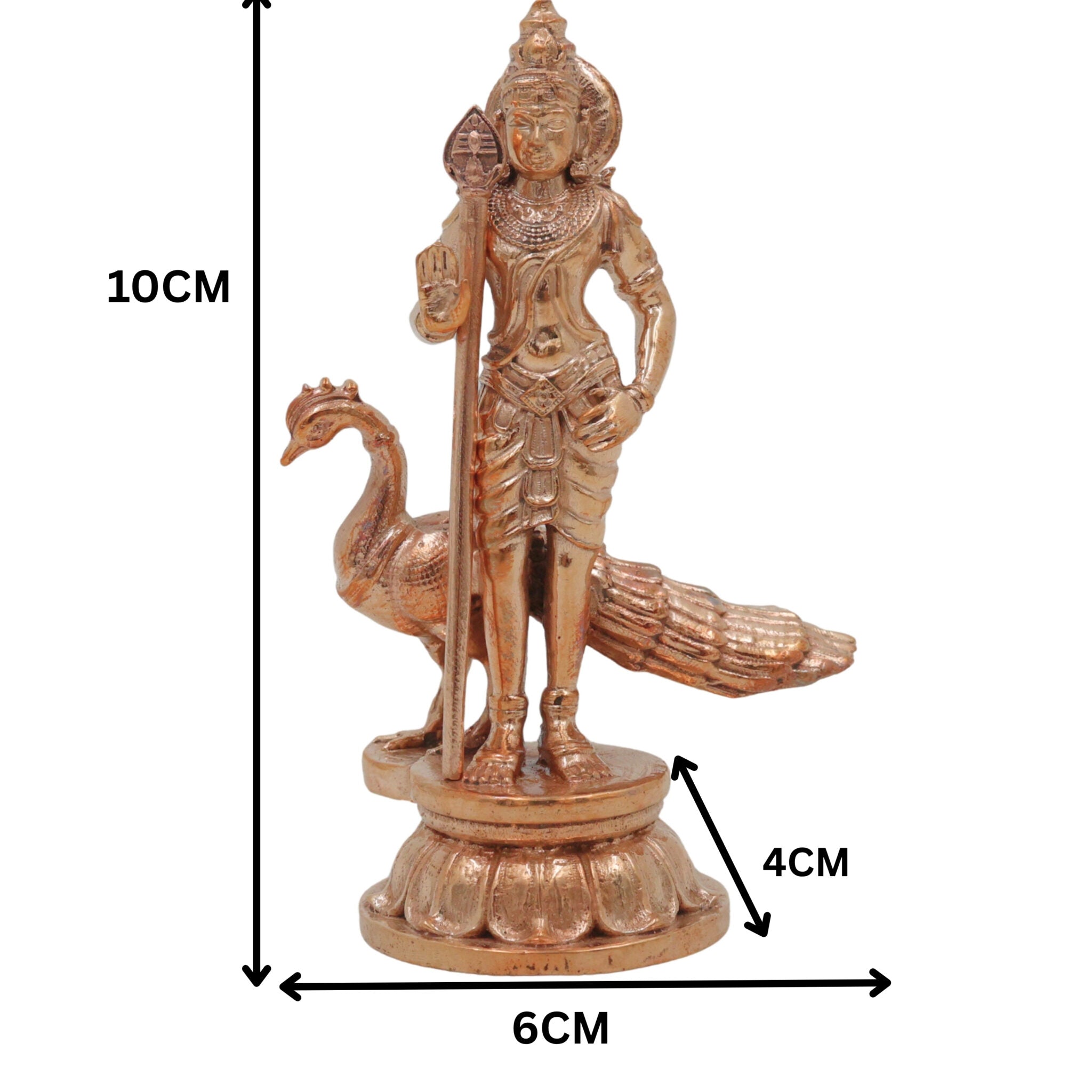 Handcrafted Bronze Murugan Idol, Skanda Subramanya Kartikeya Statue, Traditional Chola Art Velan Senthil Sculpture for Home Temple, Gold, 4 Inch, 1 Piece