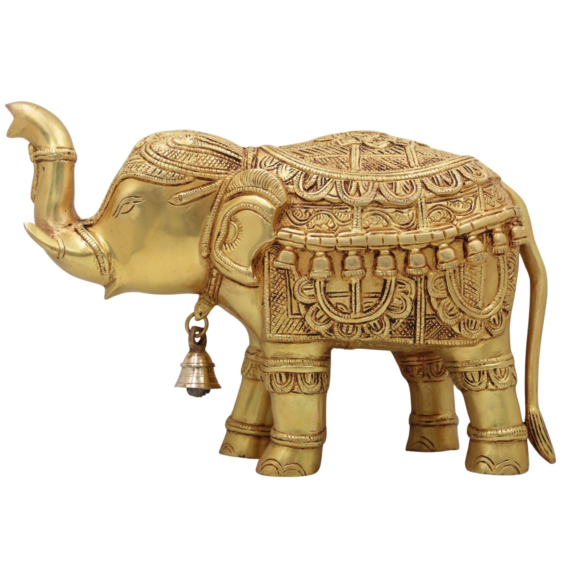 Brass Elephant Idol Gaja Hathi Yanai Airavata Figurine Pital Gajraj Statue Matanga Kunjar Murti Home Decor Temple Pooja Vastu Prosperity Showpiece, Gold, 6.5 Inch, 1 Piece