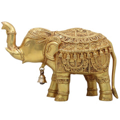 Brass Elephant Idol Gaja Hathi Yanai Airavata Figurine Pital Gajraj Statue Matanga Kunjar Murti Home Decor Temple Pooja Vastu Prosperity Showpiece, Gold, 6.5 Inch, 1 Piece