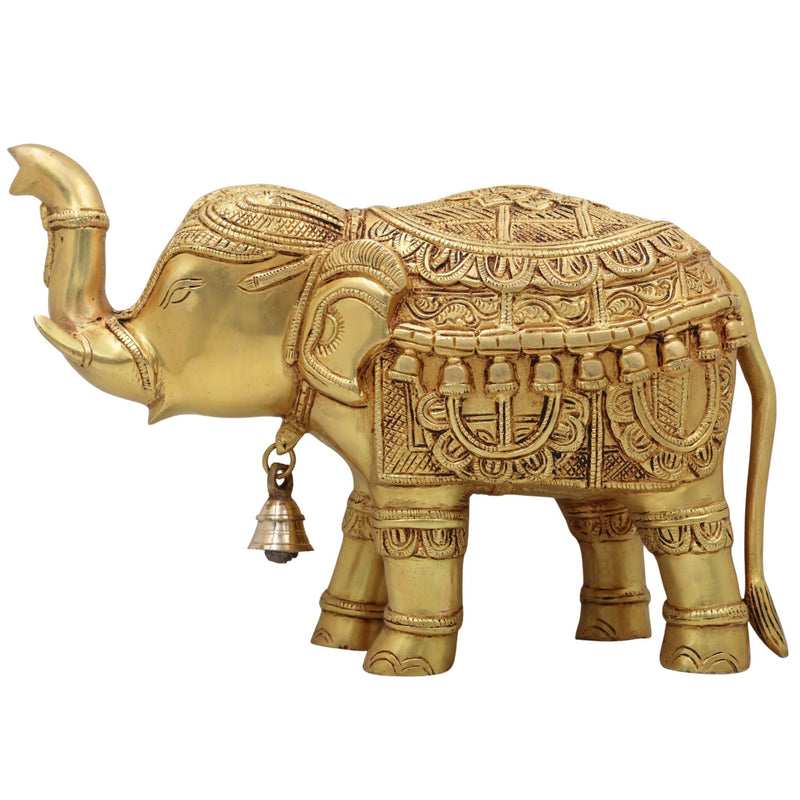Brass Elephant Idol Gaja Hathi Yanai Airavata Figurine Pital Gajraj Statue Matanga Kunjar Murti Home Decor Temple Pooja Vastu Prosperity Showpiece, Gold, 6.5 Inch, 1 Piece