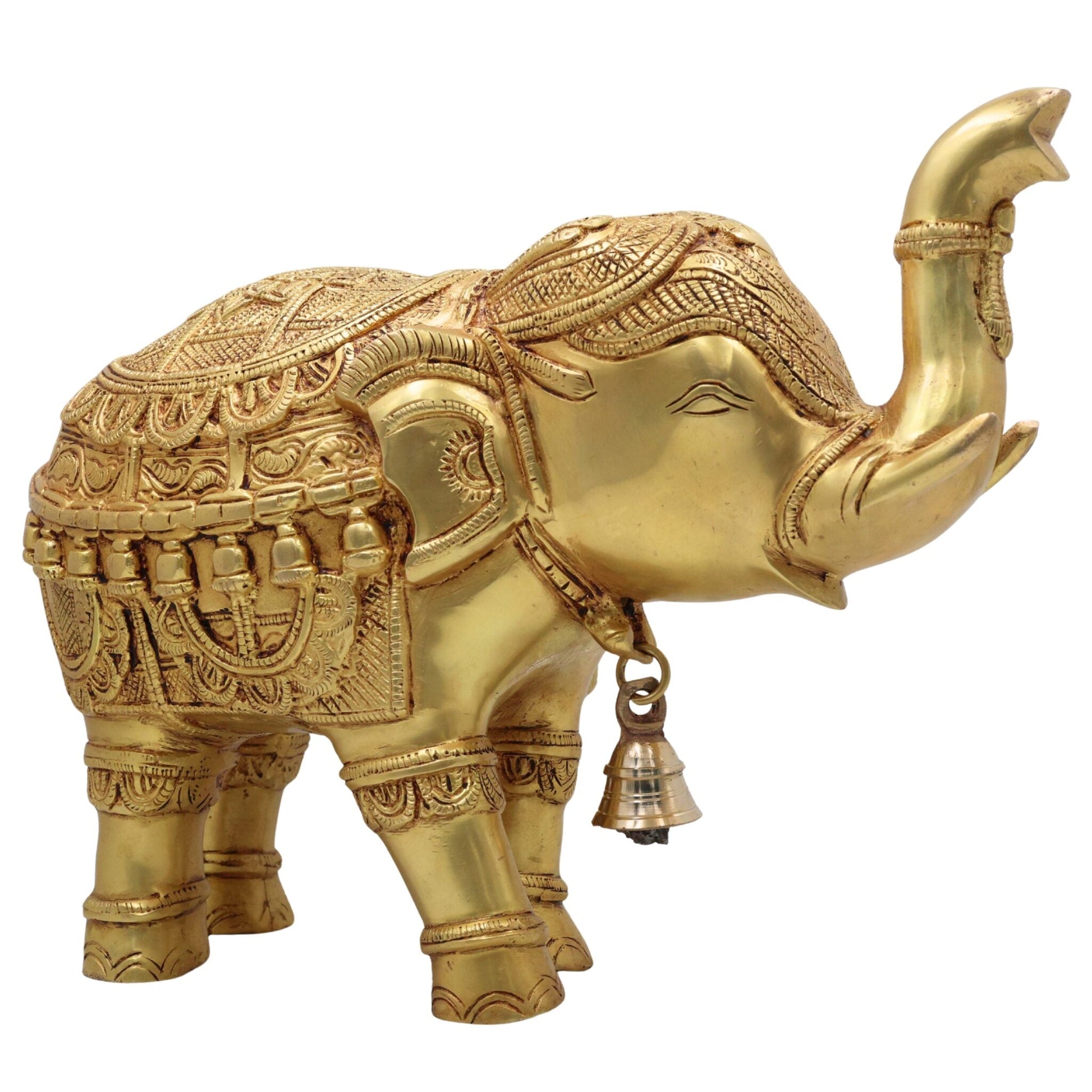 Brass Elephant Idol Gaja Hathi Yanai Airavata Figurine Pital Gajraj Statue Matanga Kunjar Murti Home Decor Temple Pooja Vastu Prosperity Showpiece, Gold, 6.5 Inch, 1 Piece
