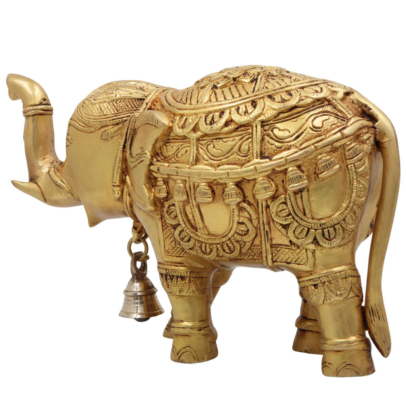 Brass Elephant Idol Gaja Hathi Yanai Airavata Figurine Pital Gajraj Statue Matanga Kunjar Murti Home Decor Temple Pooja Vastu Prosperity Showpiece, Gold, 6.5 Inch, 1 Piece