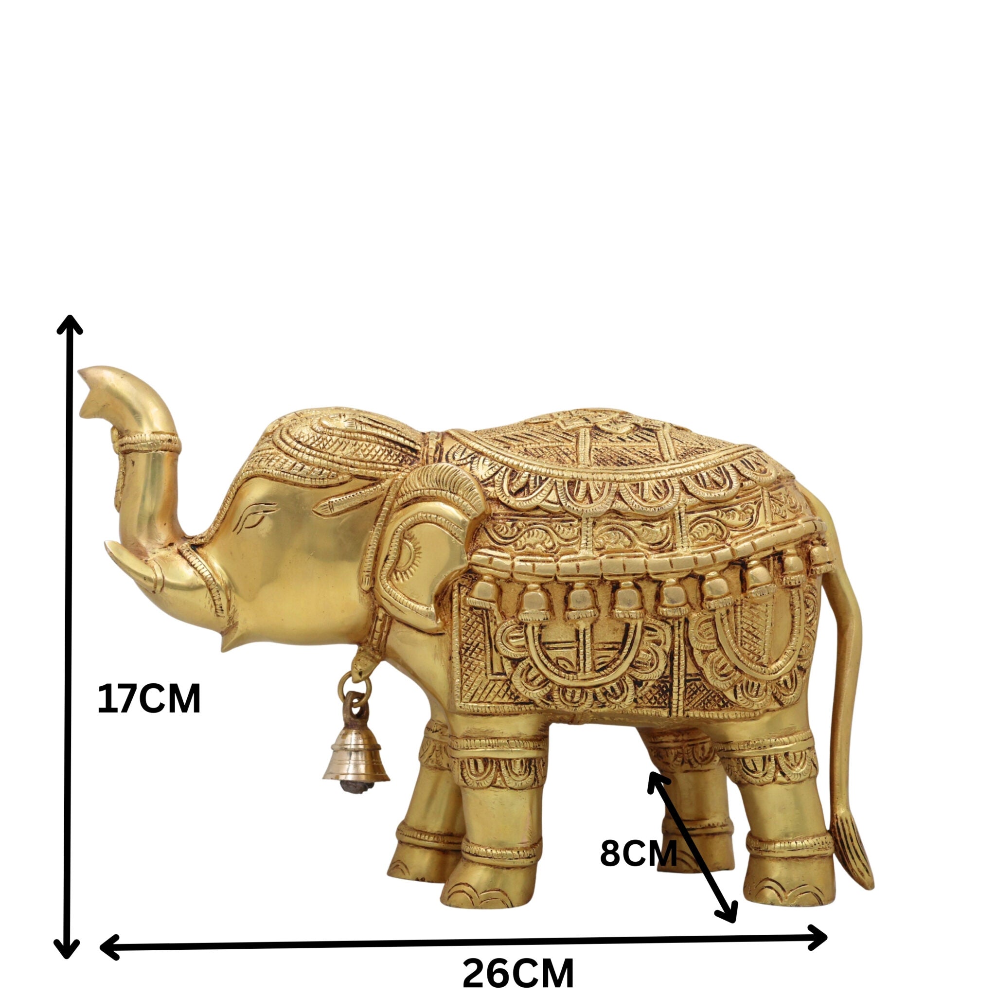 Brass Elephant Idol Gaja Hathi Yanai Airavata Figurine Pital Gajraj Statue Matanga Kunjar Murti Home Decor Temple Pooja Vastu Prosperity Showpiece, Gold, 6.5 Inch, 1 Piece