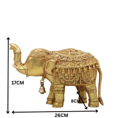 Brass Elephant Idol Gaja Hathi Yanai Airavata Figurine Pital Gajraj Statue Matanga Kunjar Murti Home Decor Temple Pooja Vastu Prosperity Showpiece, Gold, 6.5 Inch, 1 Piece