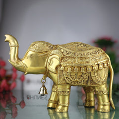 Brass Elephant Idol Gaja, Airavata, Hathi, Yanai, Aanai, Figurine for Home Decor Temple Pooja Vastu Prosperity Showpiece, Gold, 9 Inch, 1 Piece