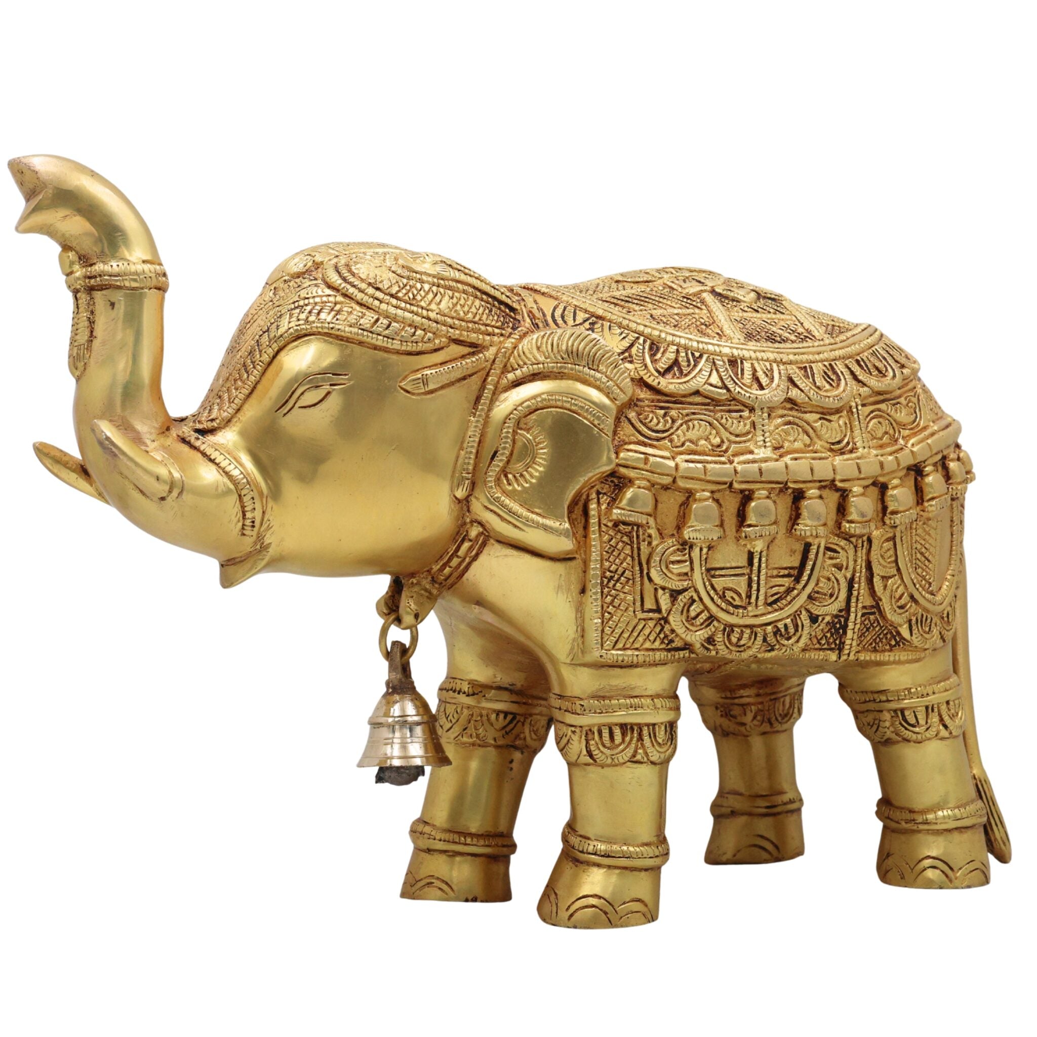 Brass Elephant Idol Gaja, Airavata, Hathi, Yanai, Aanai, Figurine for Home Decor Temple Pooja Vastu Prosperity Showpiece, Gold, 9 Inch, 1 Piece