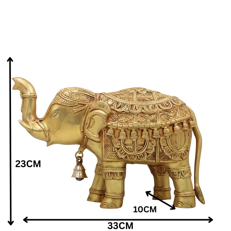 Brass Elephant Idol Gaja, Airavata, Hathi, Yanai, Aanai, Figurine for Home Decor Temple Pooja Vastu Prosperity Showpiece, Gold, 9 Inch, 1 Piece