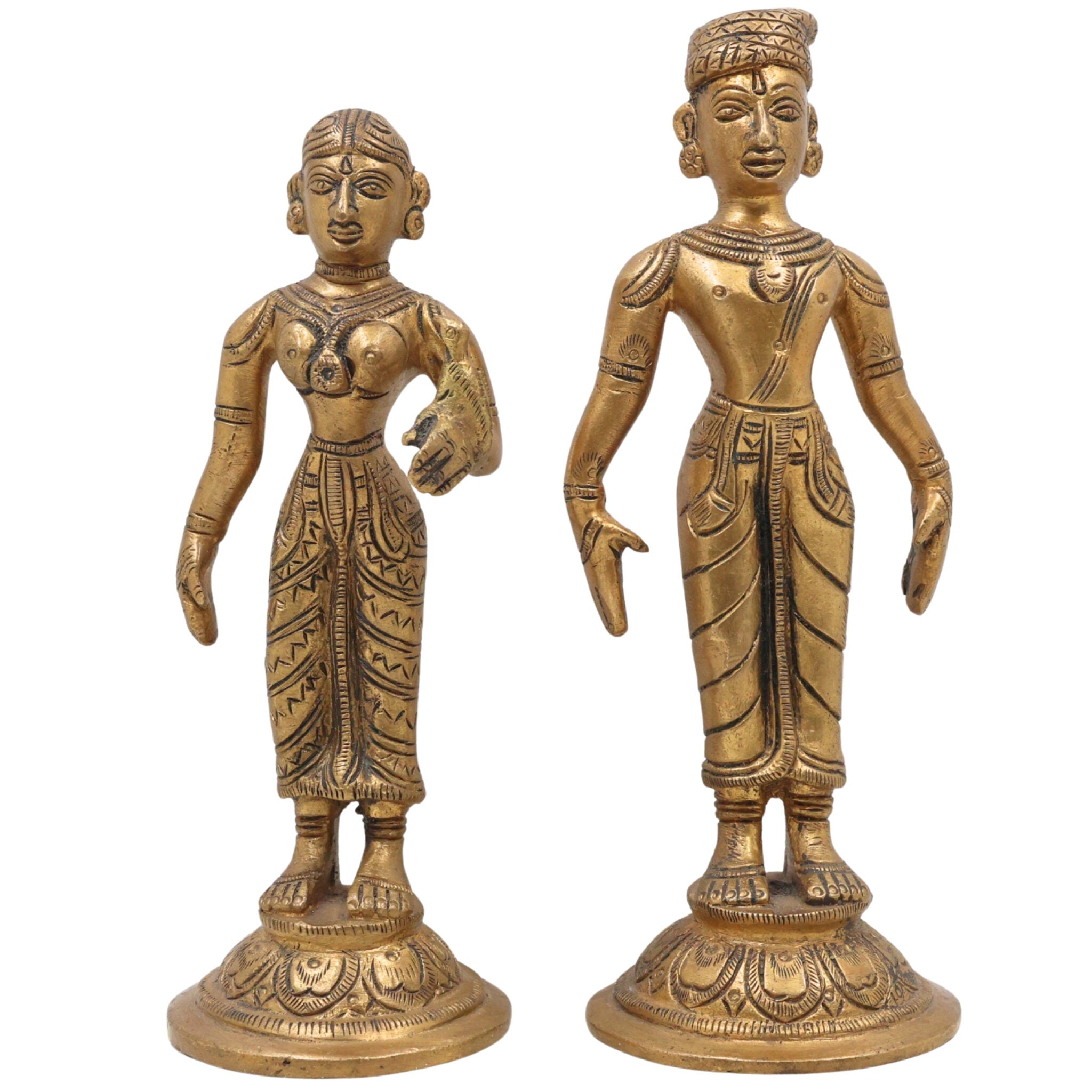 Brass Vitthal Rukmini Murti Vithoba Rukhumai Idol, Panduranga Rakhumai Statue, Vithu Mauli Rukmini Vigraha for Home Mandir Pooja Decor, Gold, 6.5 Inch, 1 Piece