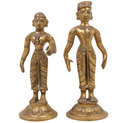 Brass Vitthal Rukmini Murti Vithoba Rukhumai Idol, Panduranga Rakhumai Statue, Vithu Mauli Rukmini Vigraha for Home Mandir Pooja Decor, Gold, 6.5 Inch, 1 Piece