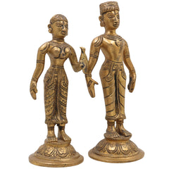 Brass Vitthal Rukmini Murti Vithoba Rukhumai Idol, Panduranga Rakhumai Statue, Vithu Mauli Rukmini Vigraha for Home Mandir Pooja Decor, Gold, 6.5 Inch, 1 Piece