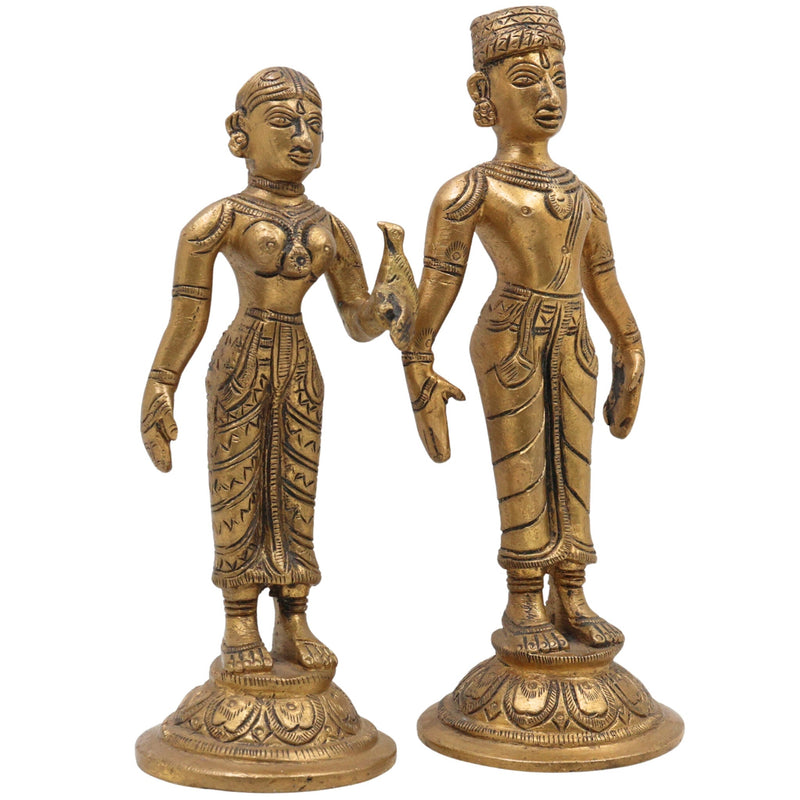 Brass Vitthal Rukmini Murti Vithoba Rukhumai Idol, Panduranga Rakhumai Statue, Vithu Mauli Rukmini Vigraha for Home Mandir Pooja Decor, Gold, 6.5 Inch, 1 Piece