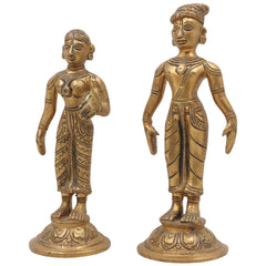 Brass Vitthal Rukmini Murti Vithoba Rukhumai Idol, Panduranga Rakhumai Statue, Vithu Mauli Rukmini Vigraha for Home Mandir Pooja Decor, Gold, 6.5 Inch, 1 Piece