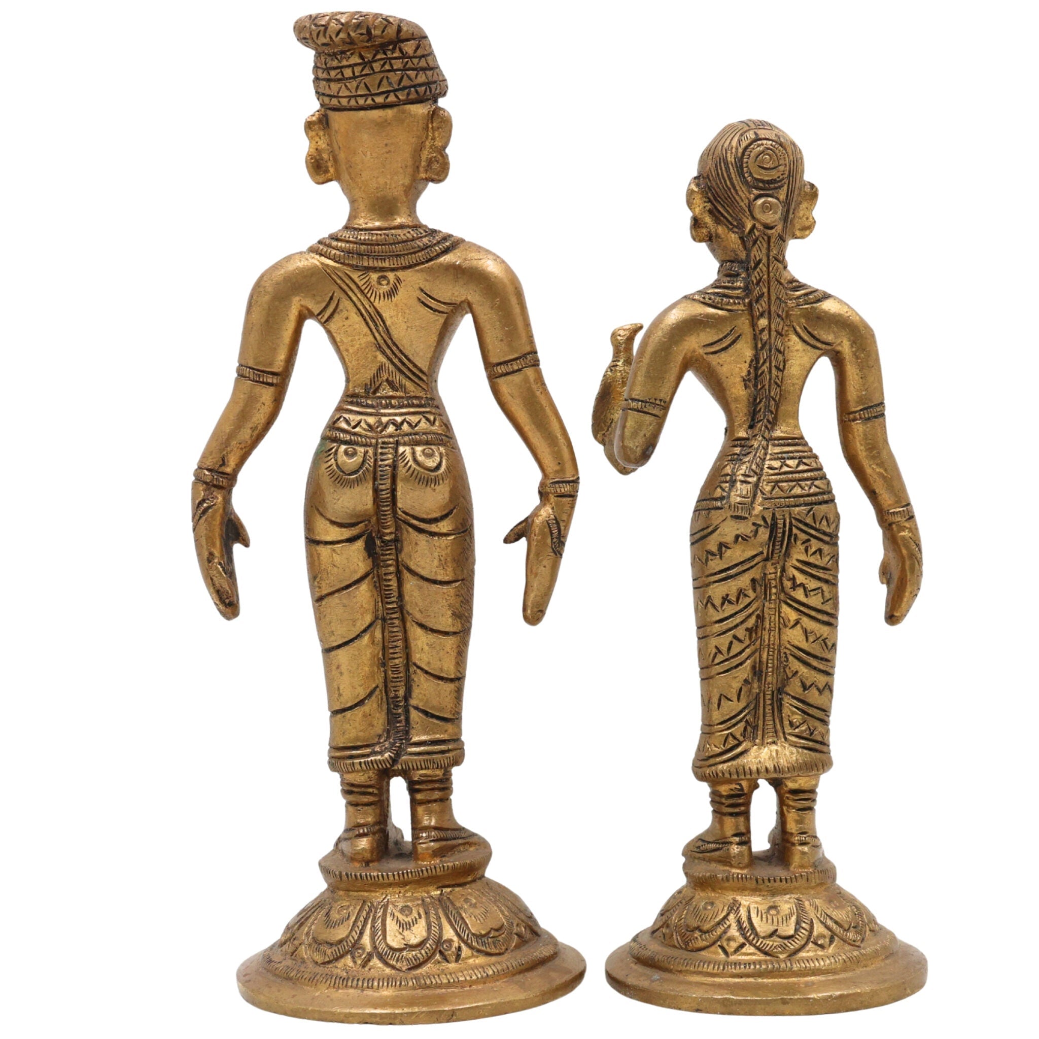 Brass Vitthal Rukmini Murti Vithoba Rukhumai Idol, Panduranga Rakhumai Statue, Vithu Mauli Rukmini Vigraha for Home Mandir Pooja Decor, Gold, 6.5 Inch, 1 Piece
