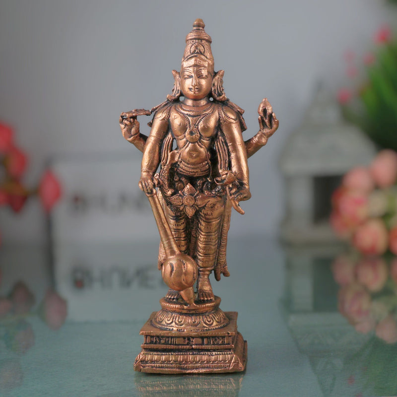 Copper Vishnu Murti Tamra Narayana Idol Padmanabha Govinda Kesava Shrinivasa Balaji Sculpture for Pooja Home Decor Temple Collection, Brown, 6.5 Inch, 1 Piece