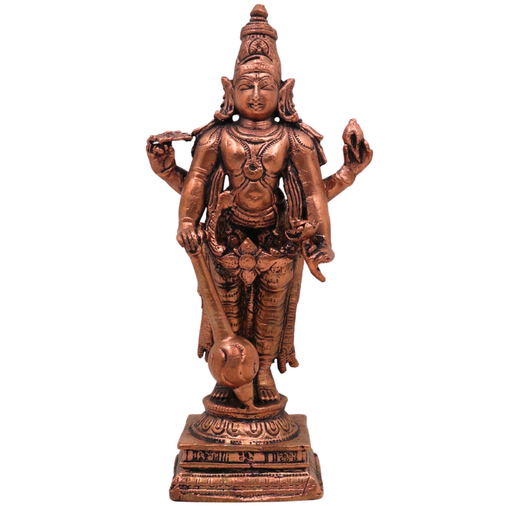 Copper Vishnu Murti Tamra Narayana Idol Padmanabha Govinda Kesava Shrinivasa Balaji Sculpture for Pooja Home Decor Temple Collection, Brown, 6.5 Inch, 1 Piece