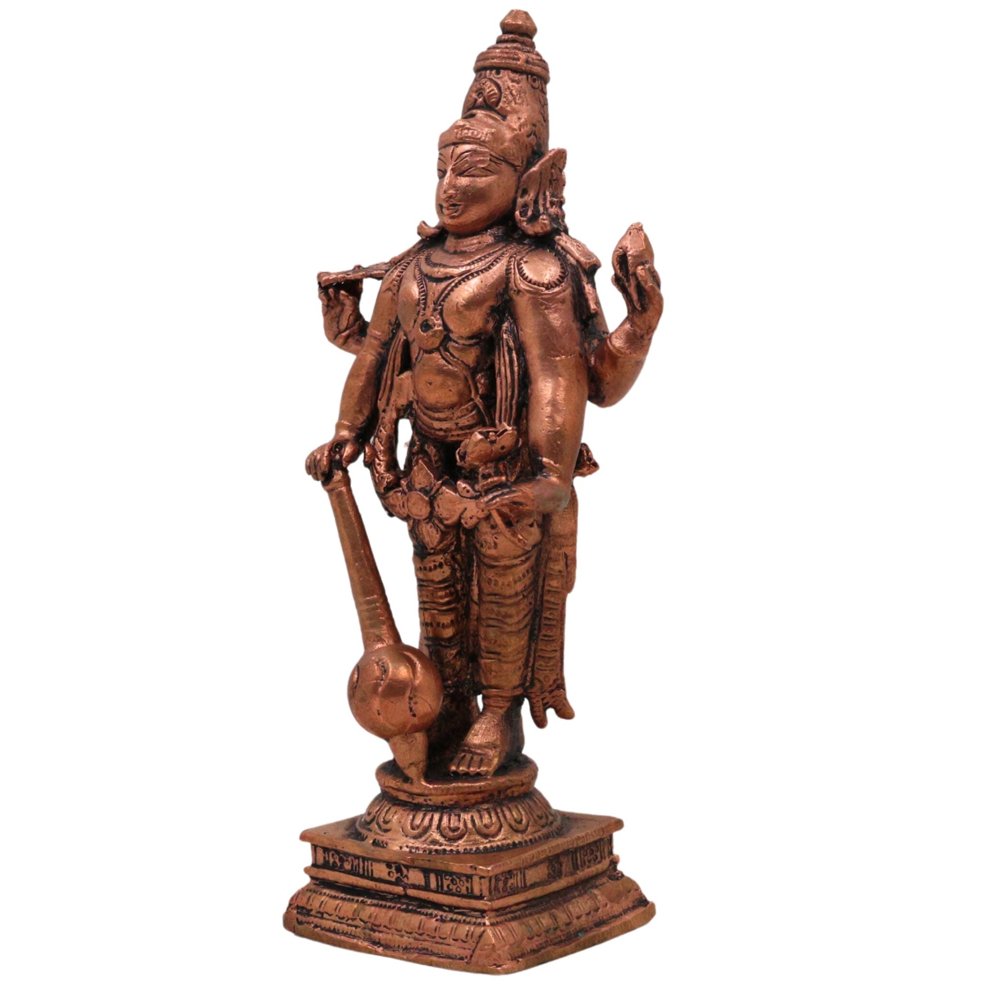 Copper Vishnu Murti Tamra Narayana Idol Padmanabha Govinda Kesava Shrinivasa Balaji Sculpture for Pooja Home Decor Temple Collection, Brown, 6.5 Inch, 1 Piece