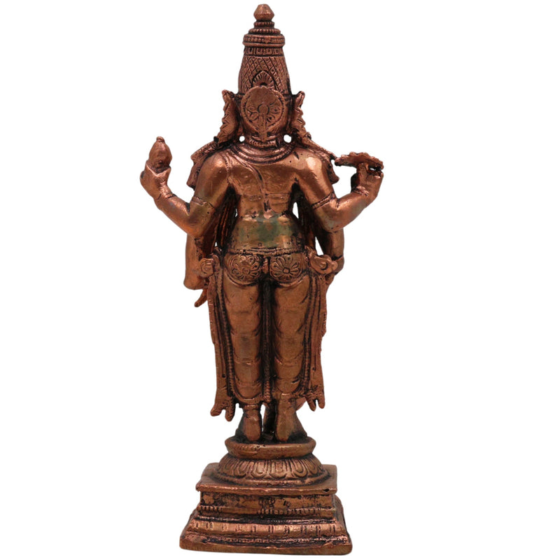 Copper Vishnu Murti Tamra Narayana Idol Padmanabha Govinda Kesava Shrinivasa Balaji Sculpture for Pooja Home Decor Temple Collection, Brown, 6.5 Inch, 1 Piece