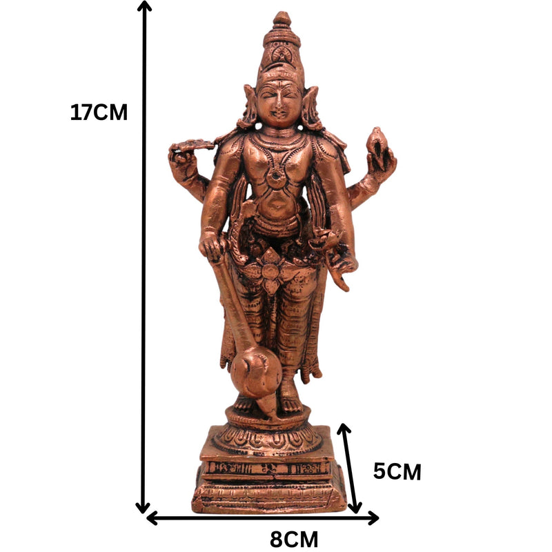 Copper Vishnu Murti Tamra Narayana Idol Padmanabha Govinda Kesava Shrinivasa Balaji Sculpture for Pooja Home Decor Temple Collection, Brown, 6.5 Inch, 1 Piece