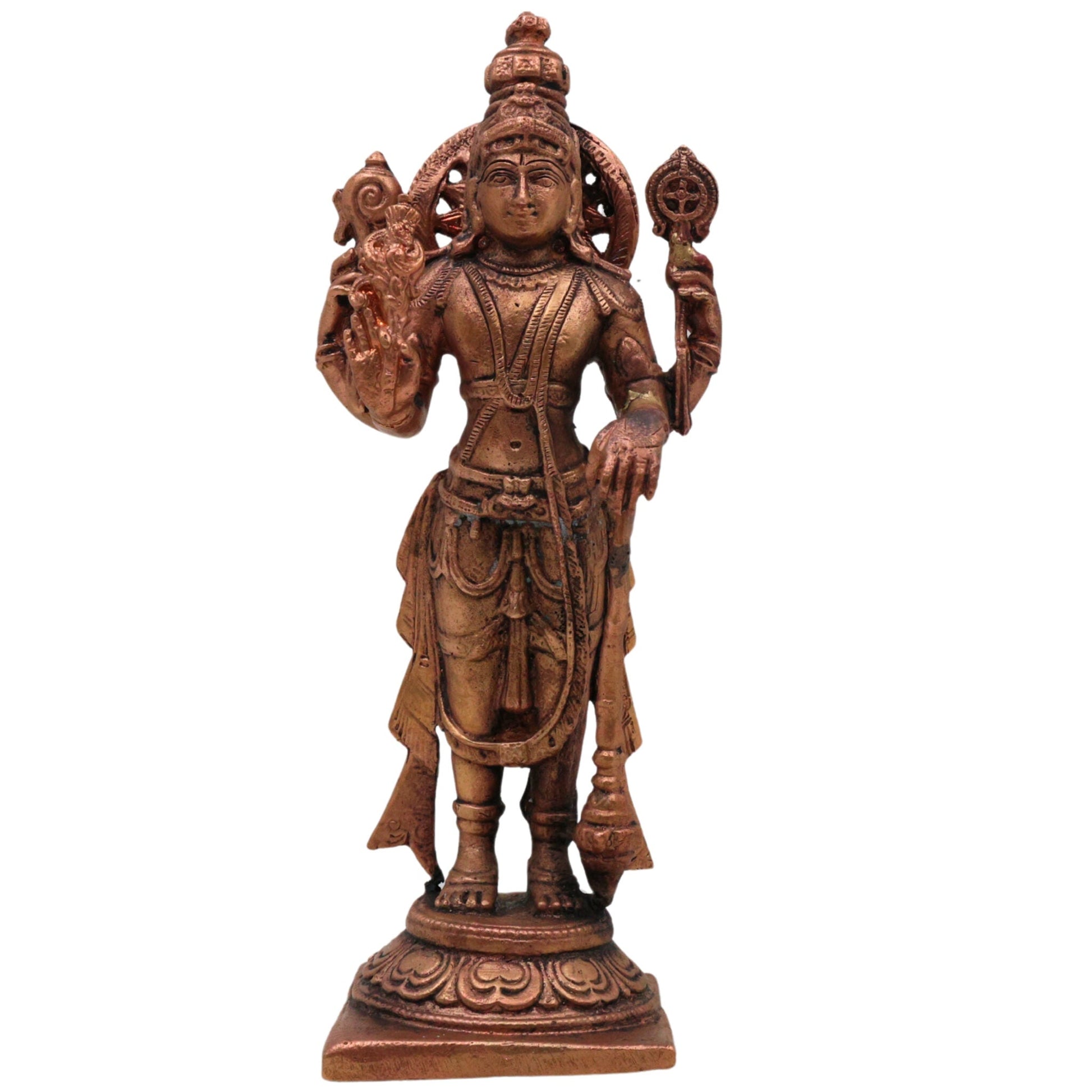 Copper Vishnu Idol Tamra Narayana Murti, Padmanabha Govinda Shrinivasa Sculpture, Traditional Vishnu Vigraham for Home Decor Pooja Temple, Brown, 6.5 Inch, 1 Piece