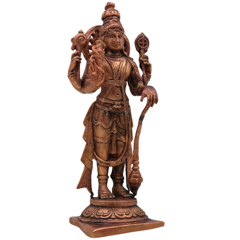 Copper Vishnu Idol Tamra Narayana Murti, Padmanabha Govinda Shrinivasa Sculpture, Traditional Vishnu Vigraham for Home Decor Pooja Temple, Brown, 6.5 Inch, 1 Piece