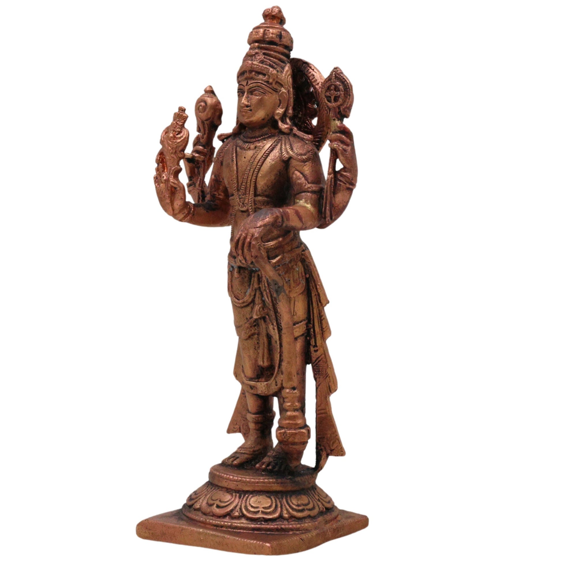 Copper Vishnu Idol Tamra Narayana Murti, Padmanabha Govinda Shrinivasa Sculpture, Traditional Vishnu Vigraham for Home Decor Pooja Temple, Brown, 6.5 Inch, 1 Piece