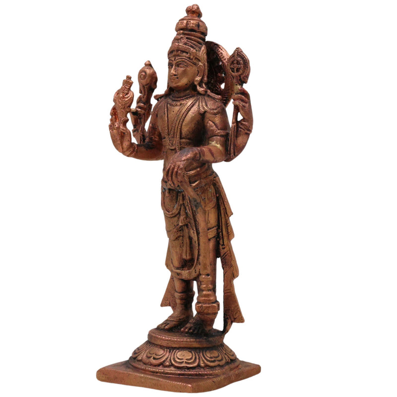 Copper Vishnu Idol Tamra Narayana Murti, Padmanabha Govinda Shrinivasa Sculpture, Traditional Vishnu Vigraham for Home Decor Pooja Temple, Brown, 6.5 Inch, 1 Piece