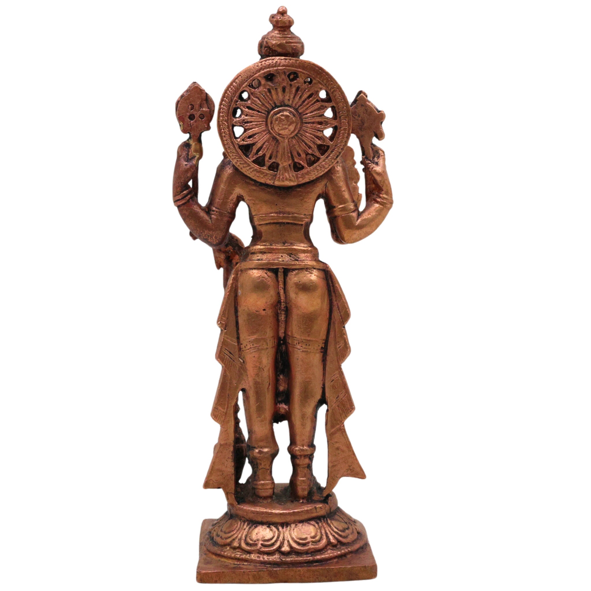 Copper Vishnu Idol Tamra Narayana Murti, Padmanabha Govinda Shrinivasa Sculpture, Traditional Vishnu Vigraham for Home Decor Pooja Temple, Brown, 6.5 Inch, 1 Piece
