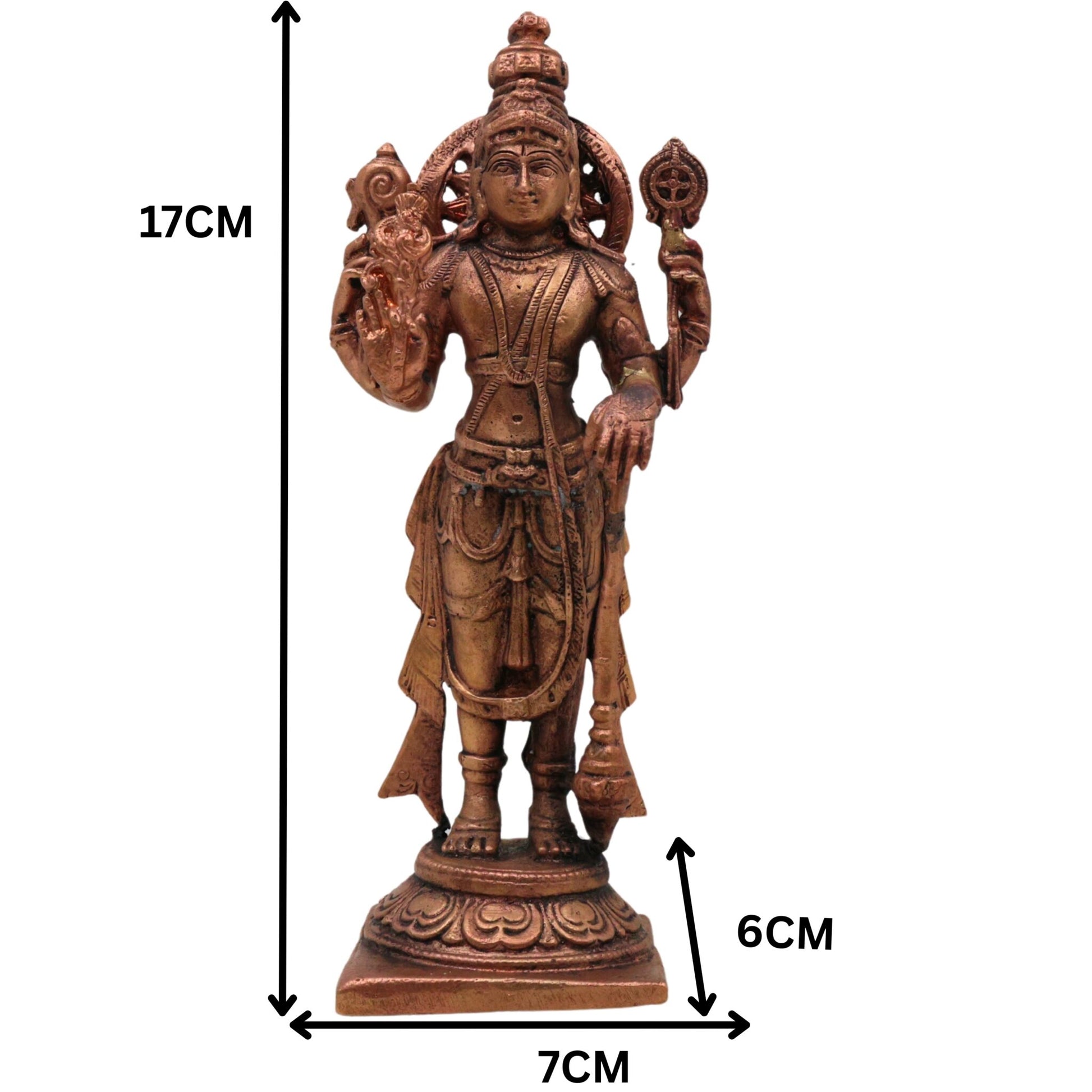 Copper Vishnu Idol Tamra Narayana Murti, Padmanabha Govinda Shrinivasa Sculpture, Traditional Vishnu Vigraham for Home Decor Pooja Temple, Brown, 6.5 Inch, 1 Piece