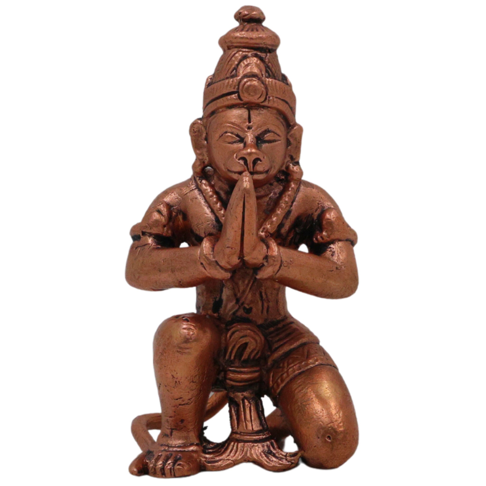 Copper Hanuman Sitting Idol, Tamra Bajrangbali Murti, Pavanputra Anjaneya Maruti Mahaveer Statue for Puja Home Decor, Brown, 3.5 Inch, 1 Piece