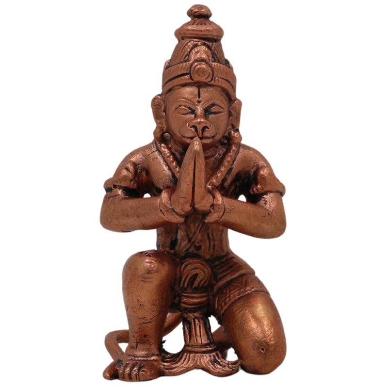 Copper Hanuman Sitting Idol, Tamra Bajrangbali Murti, Pavanputra Anjaneya Maruti Mahaveer Statue for Puja Home Decor, Brown, 3.5 Inch, 1 Piece