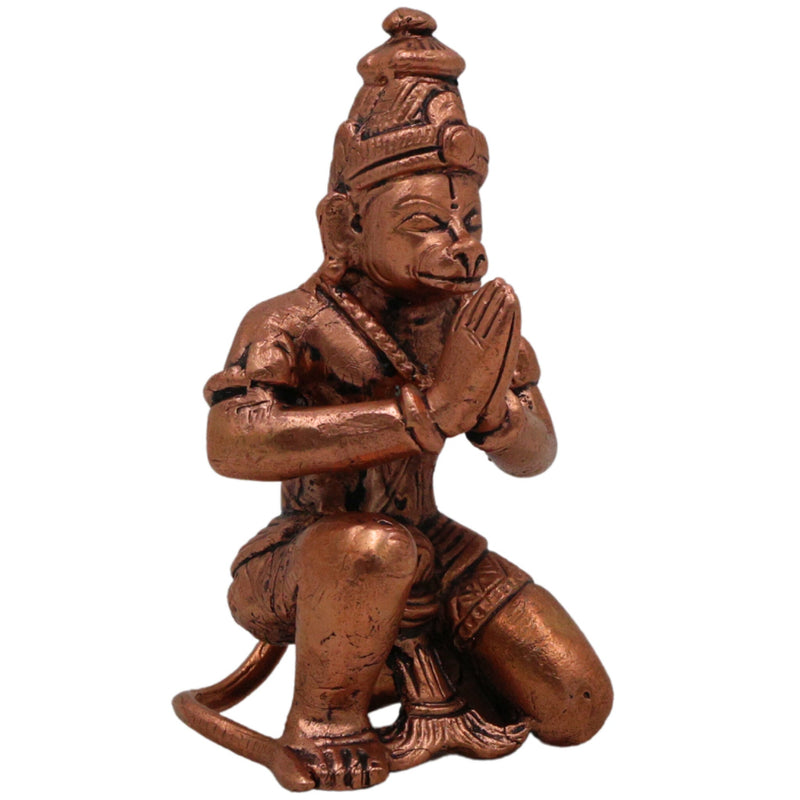 Copper Hanuman Sitting Idol, Tamra Bajrangbali Murti, Pavanputra Anjaneya Maruti Mahaveer Statue for Puja Home Decor, Brown, 3.5 Inch, 1 Piece