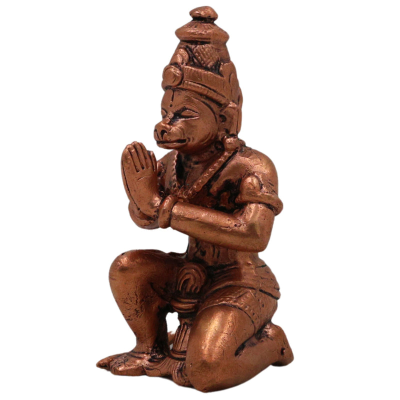Copper Hanuman Sitting Idol, Tamra Bajrangbali Murti, Pavanputra Anjaneya Maruti Mahaveer Statue for Puja Home Decor, Brown, 3.5 Inch, 1 Piece