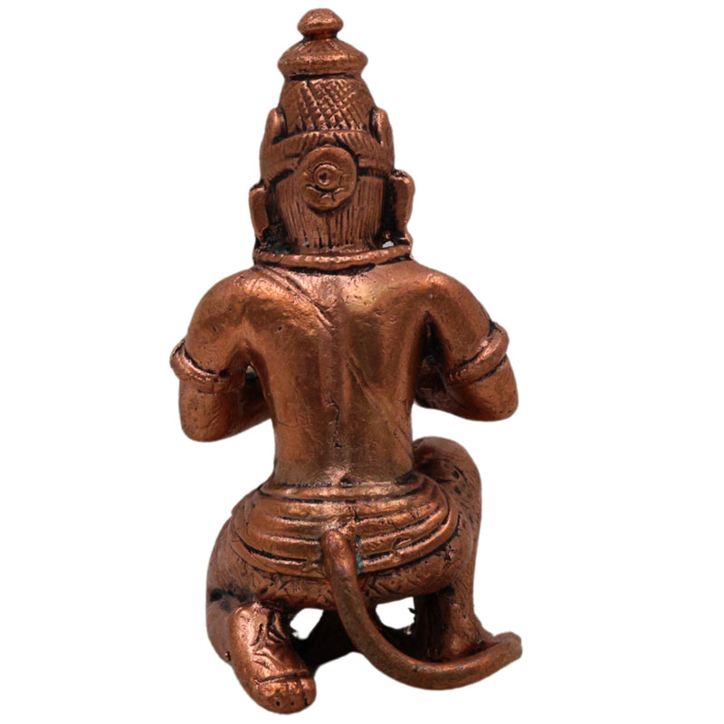 Copper Hanuman Sitting Idol, Tamra Bajrangbali Murti, Pavanputra Anjaneya Maruti Mahaveer Statue for Puja Home Decor, Brown, 3.5 Inch, 1 Piece