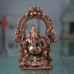 Copper Ganesha Prabhavali Idol, Handcrafted Tamra Ganapati Vinayaka Vighneshwar Murti for Pooja Room Decor & Spiritual Home Showpiece, Brown, 4 Inch, 1 Piece
