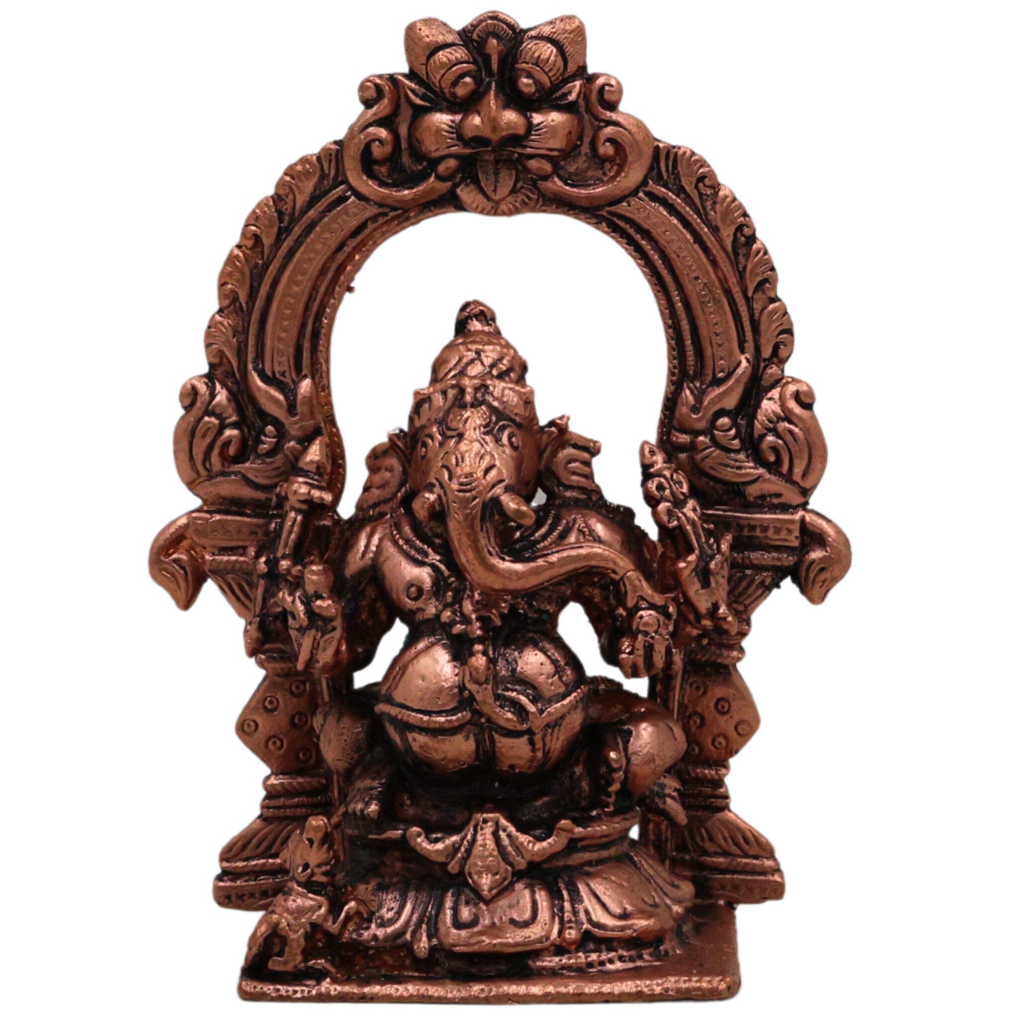 Copper Ganesha Prabhavali Idol, Handcrafted Tamra Ganapati Vinayaka Vighneshwar Murti for Pooja Room Decor & Spiritual Home Showpiece, Brown, 4 Inch, 1 Piece