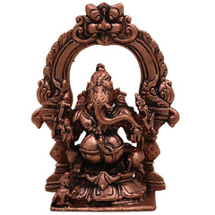 Copper Ganesha Prabhavali Idol, Handcrafted Tamra Ganapati Vinayaka Vighneshwar Murti for Pooja Room Decor & Spiritual Home Showpiece, Brown, 4 Inch, 1 Piece