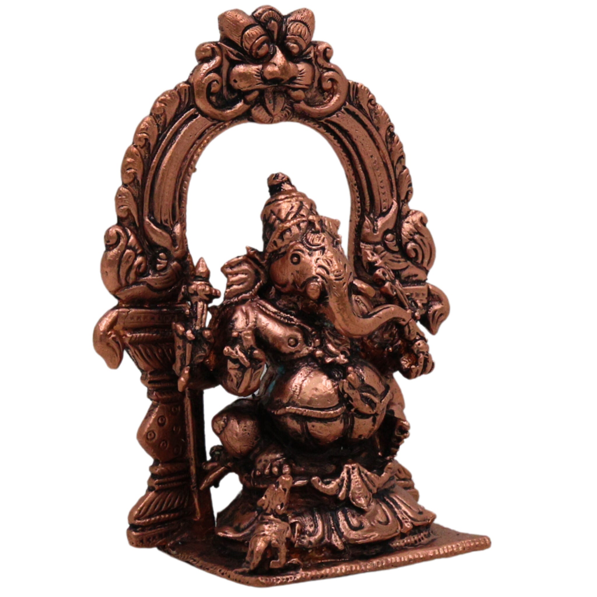 Copper Ganesha Prabhavali Idol, Handcrafted Tamra Ganapati Vinayaka Vighneshwar Murti for Pooja Room Decor & Spiritual Home Showpiece, Brown, 4 Inch, 1 Piece