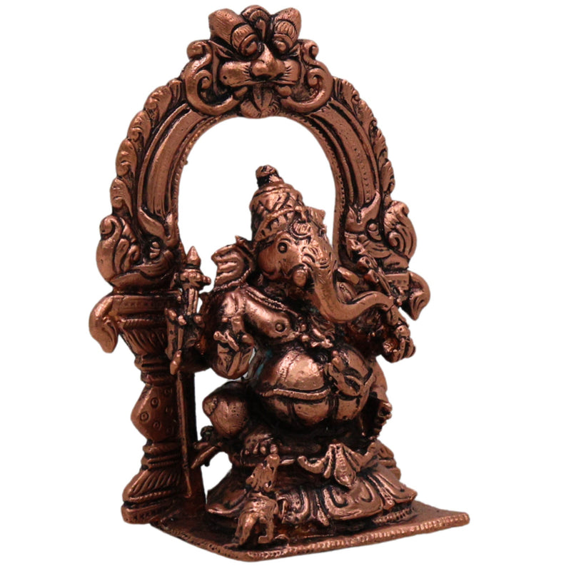 Copper Ganesha Prabhavali Idol, Handcrafted Tamra Ganapati Vinayaka Vighneshwar Murti for Pooja Room Decor & Spiritual Home Showpiece, Brown, 4 Inch, 1 Piece