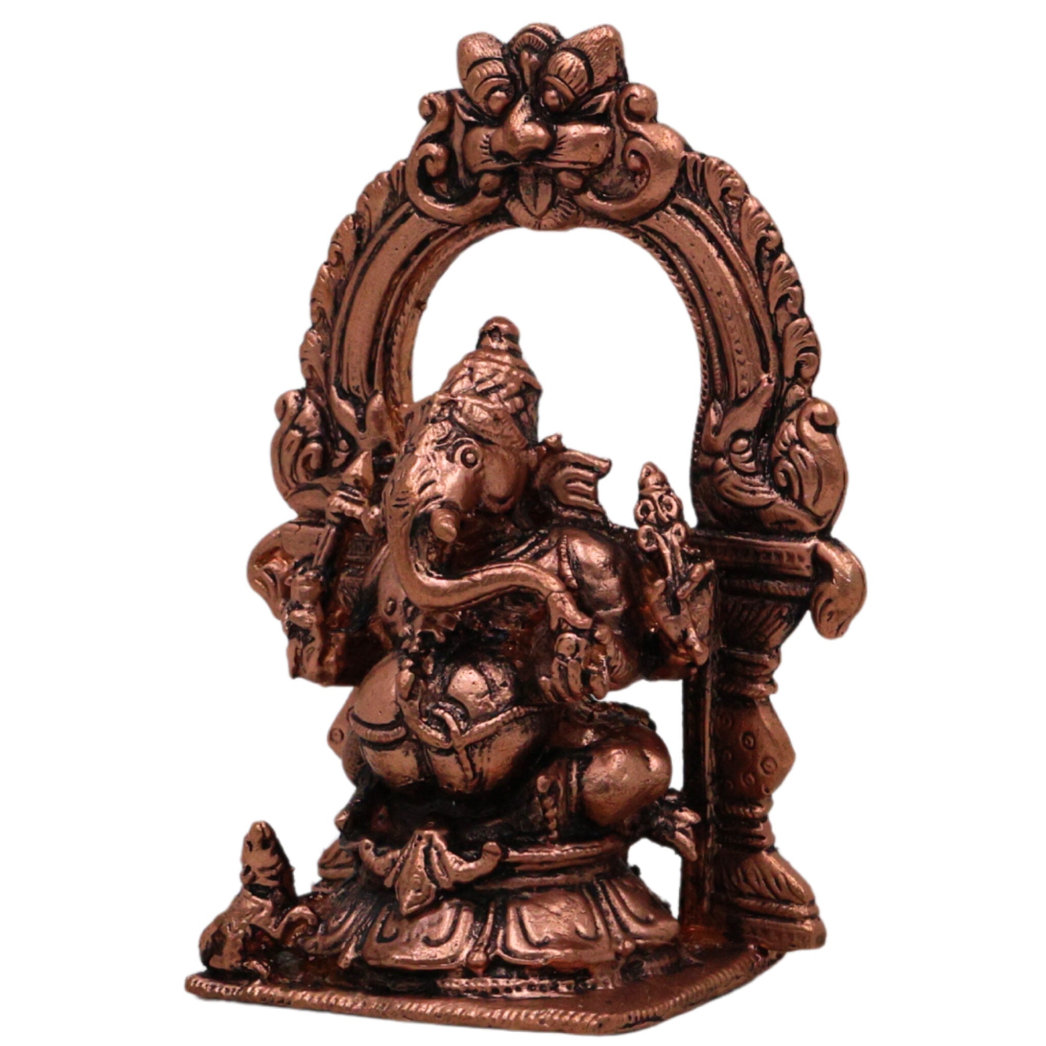 Copper Ganesha Prabhavali Idol, Handcrafted Tamra Ganapati Vinayaka Vighneshwar Murti for Pooja Room Decor & Spiritual Home Showpiece, Brown, 4 Inch, 1 Piece