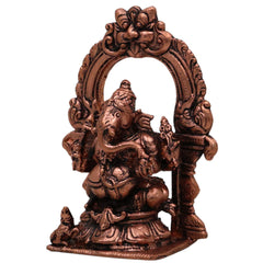 Copper Ganesha Prabhavali Idol, Handcrafted Tamra Ganapati Vinayaka Vighneshwar Murti for Pooja Room Decor & Spiritual Home Showpiece, Brown, 4 Inch, 1 Piece