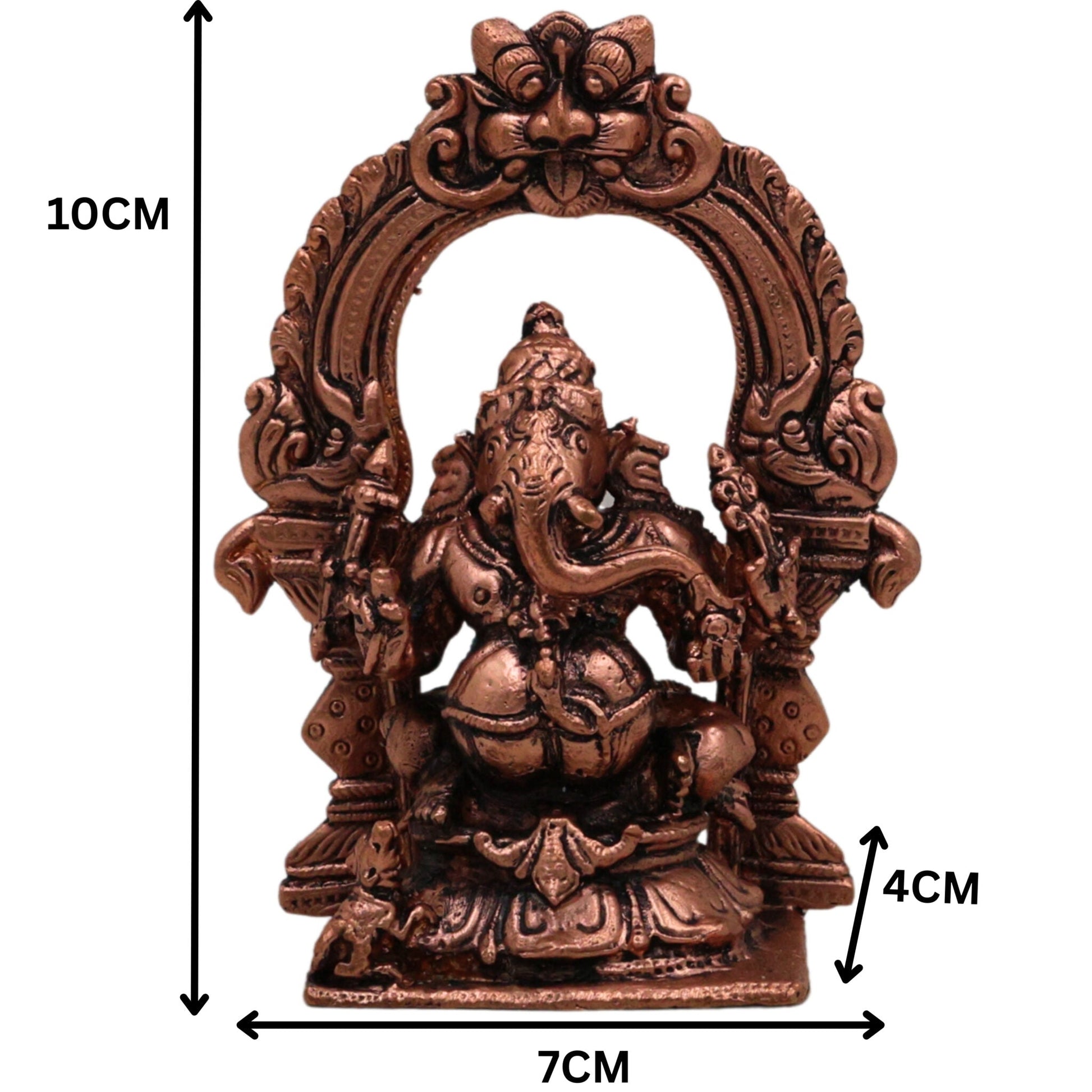 Copper Ganesha Prabhavali Idol, Handcrafted Tamra Ganapati Vinayaka Vighneshwar Murti for Pooja Room Decor & Spiritual Home Showpiece, Brown, 4 Inch, 1 Piece