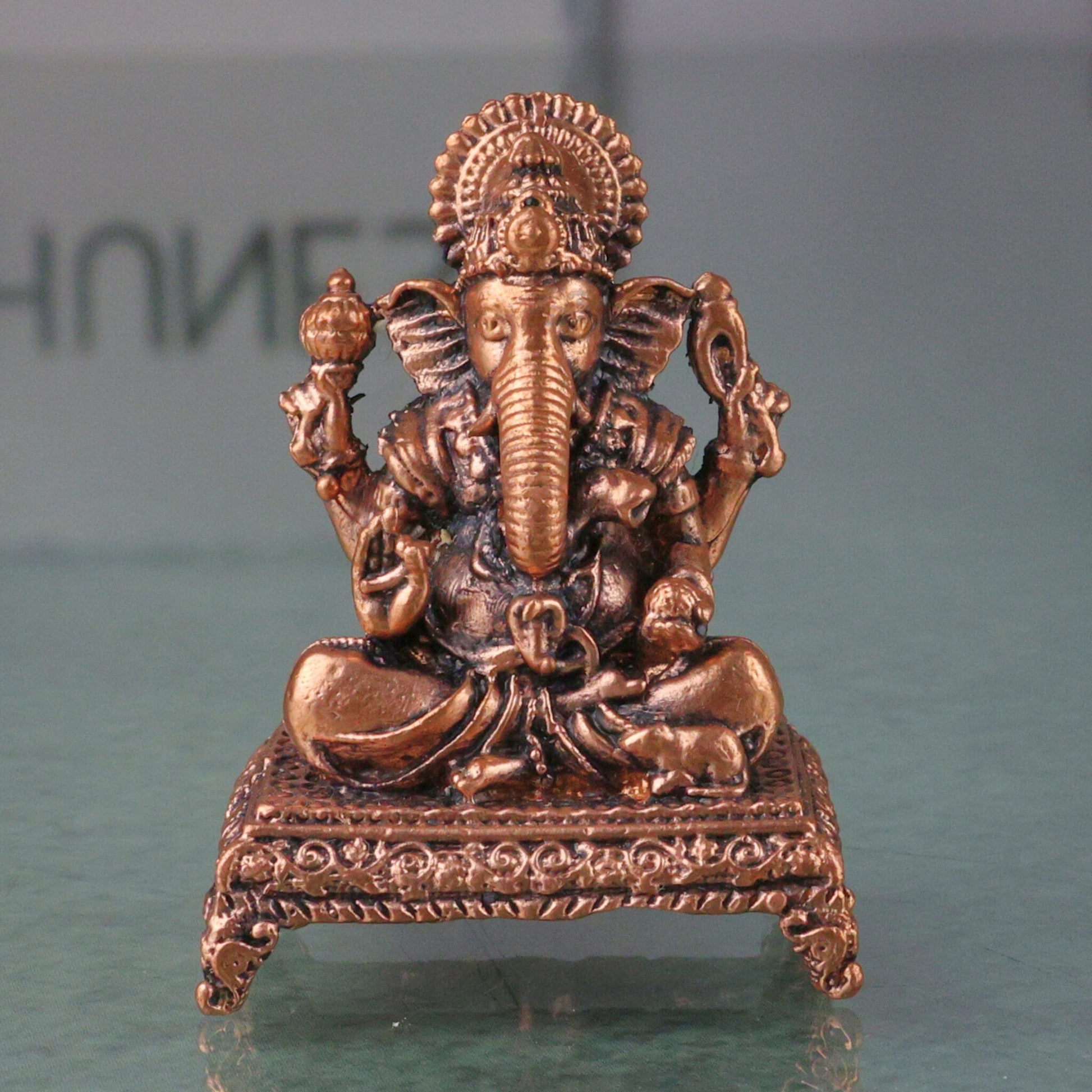 Handcrafted Copper Ganesha Idol Tamra Ganapati Thamira Vinayaka Ekadanta Vignaharta Siddhivinayak Pooja Murti Home Decor Spiritual Sculpture Showpiece, Brown, 1.5 Inch, 1 Piece