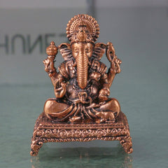 Handcrafted Copper Ganesha Idol Tamra Ganapati Thamira Vinayaka Ekadanta Vignaharta Siddhivinayak Pooja Murti Home Decor Spiritual Sculpture Showpiece, Brown, 1.5 Inch, 1 Piece